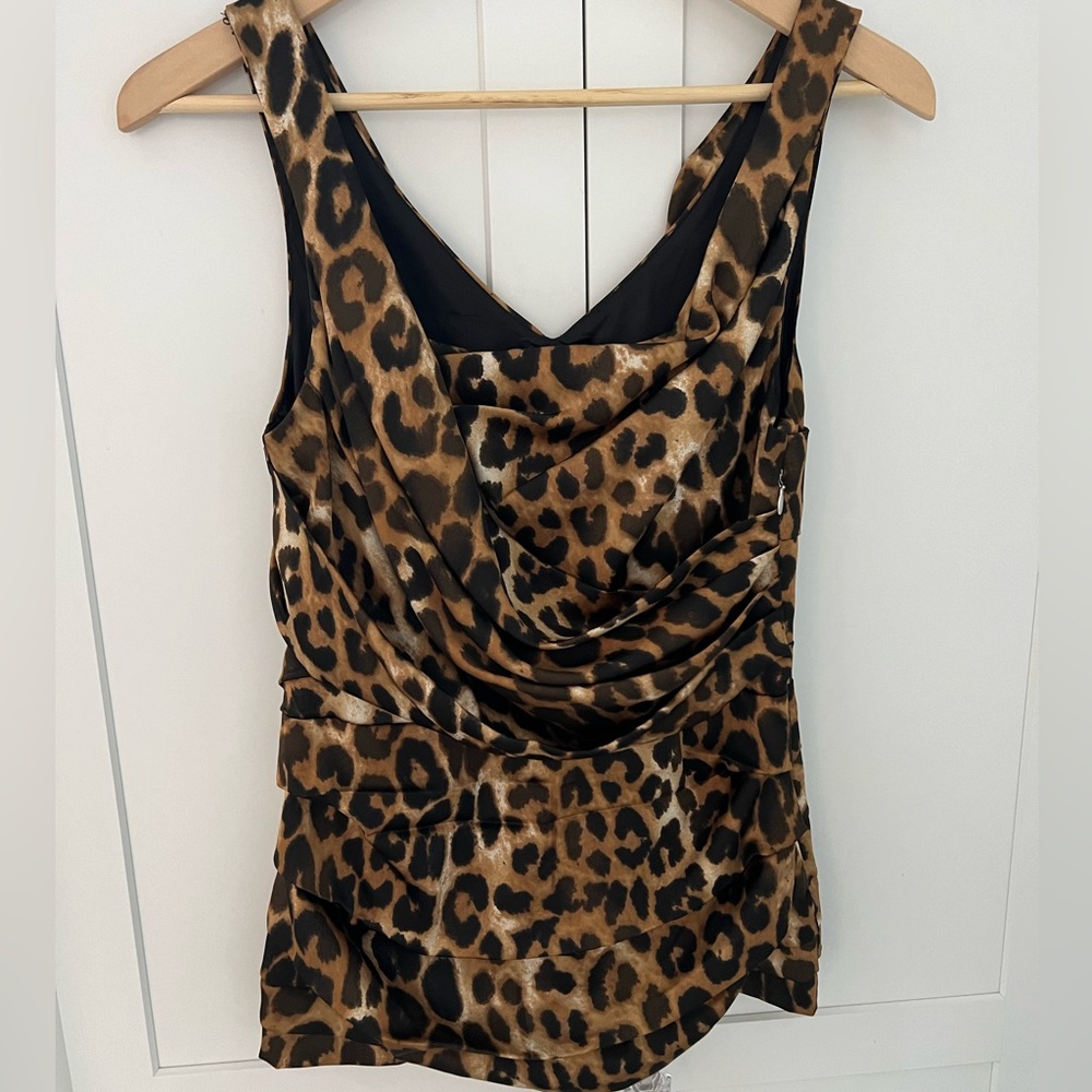 Express Leopard Animal Print Pleated and Sleeveless blouse top tank SZ Small